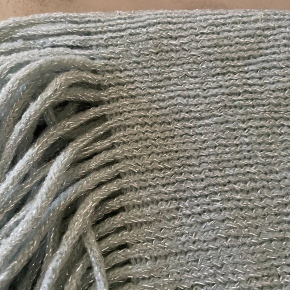 NWT Anthropologie Mint Green Silver Shimmer Fringed 27 x 17 Loop Eternity Scarf - Picture 3 of 5